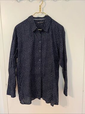 Marks & Spencer Navy Blue Button-Down Shirt with White Polka Dots